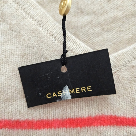 100% Cashmere Charter Club Striped Women's V-Neck Sweater Medium NWT Fringe Pink - Picture 7 of 9